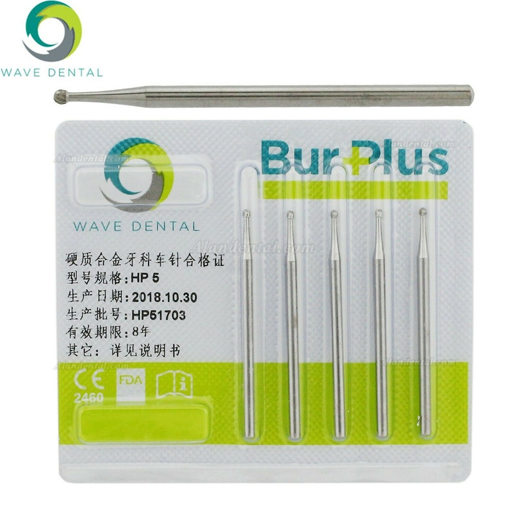 10Pcs Wave Dental Carbide Straight Handpiece Burs Round HP 5# Burs